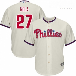 Mens Majestic Philadelphia Phillies 27 Aaron Nola Replica Cream Alternate Cool Base MLB Jersey