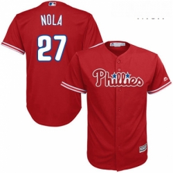 Mens Majestic Philadelphia Phillies 27 Aaron Nola Replica Red Alternate Cool Base MLB Jersey