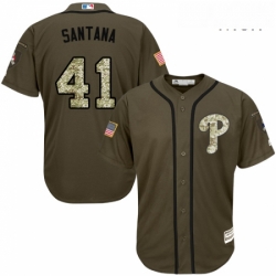 Mens Majestic Philadelphia Phillies 41 Carlos Santana Authentic Green Salute to Service MLB Jersey 