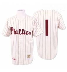 Mens Mitchell and Ness Philadelphia Phillies 1 Richie Ashburn Authentic WhiteRed Strip Throwback MLB Jersey