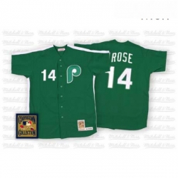 Mens Mitchell and Ness Philadelphia Phillies 14 Pete Rose Authentic Green Throwback MLB Jersey