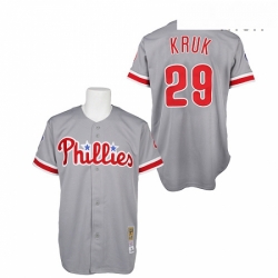 Mens Mitchell and Ness Philadelphia Phillies 29 John Kruk Replica Grey Throwback MLB Jersey