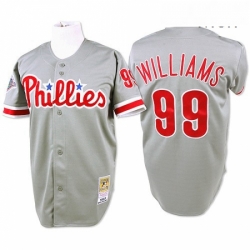 Mens Mitchell and Ness Philadelphia Phillies 99 Mitch Williams Authentic Grey Throwback MLB Jersey