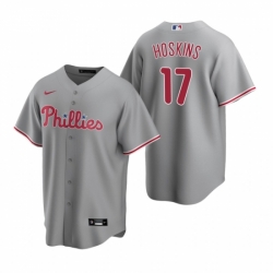 Mens Nike Philadelphia Phillies 17 Rhys Hoskins Gray Road Stitched Baseball Jersey