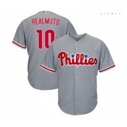 Mens Philadelphia Phillies 10 J T Realmuto Replica Grey Road Cool Base Baseball Jersey 