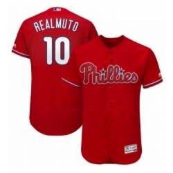 Mens Philadelphia Phillies 10 JT Realmuto Majestic Scarlet Alternate Flex Base Authentic Collection MLB Jersey