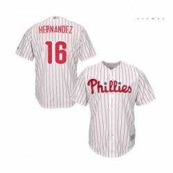 Mens Philadelphia Phillies 16 Cesar Hernandez Replica White Red Strip Home Cool Base Baseball Jersey 