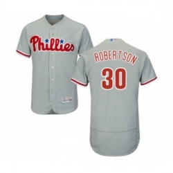 Mens Philadelphia Phillies 30 David Robertson Grey Road Flex Base Authentic Collection Baseball Jersey