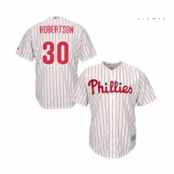 Mens Philadelphia Phillies 30 David Robertson Replica White Red Strip Home Cool Base Baseball Jersey 