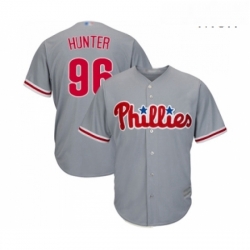 Mens Philadelphia Phillies 96 Tommy Hunter Replica Grey Road Cool Base Baseball Jersey 