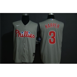 Phillies 3 Bryce Harper Gray Gold Nike Cool Base Sleeveless Jersey