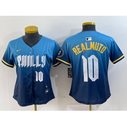 Women Philadelphia Phillies 10 J T  Realmuto Blue 2024 City Connect Limited Stitched Baseball Jersey 6