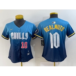 Women  Philadelphia Phillies 10 J T  Realmuto Blue 2024 City Connect Limited Stitched Baseball Jersey 8