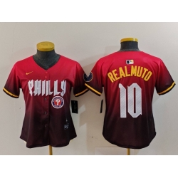 Women Philadelphia Phillies 10 J T  Realmuto Red 2024 City Connect Limited Stitched Baseball Jersey 5