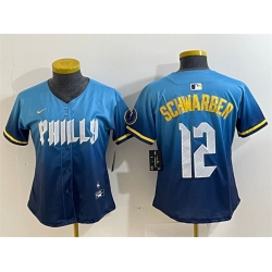 Women Philadelphia Phillies 12 Kyle Schwarber Blue 2024 City Connect Limited Stitched Baseball Jersey