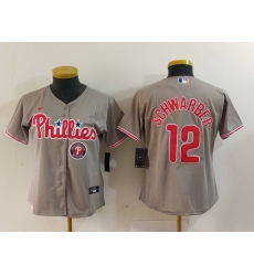 Women Philadelphia Phillies 12 Kyle Schwarber Grey Cool Base Stitched Baseball Jersey 2