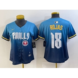 Women Philadelphia Phillies 18 Johan Rojas Blue 2024 City Connect Limited Stitched jerseys 3