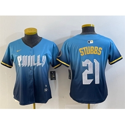 Women Philadelphia Phillies 21 Garrett Stubbs Blue 2024 City Connect Limited Stitched Baseball Jersey