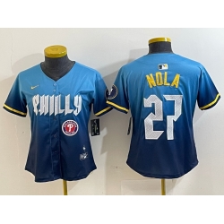 Women Philadelphia Phillies 27 Aaron Nola Blue 2024 City Connect Limited Stitched Baseball Jersey 3