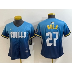 Women Philadelphia Phillies 27 Aaron Nola Blue 2024 City Connect Limited Stitched Baseball Jersey 4