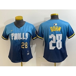 Women Philadelphia Phillies 28 Alec Bohm Blue 2024 City Connect Limited Stitched Baseball Jersey 2