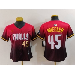 Women Philadelphia Phillies 45 Zack Wheeler Red 2024 City Connect Limited Stitched Baseball Jersey 2