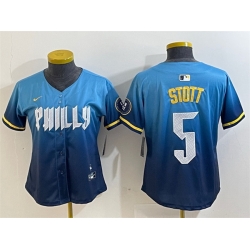 Women Philadelphia Phillies 5 Bryson Stott Blue 2024 City Connect Limited Stitched Baseball Jersey