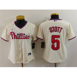 Women Philadelphia Phillies 5 Bryson Stott Cream Cool Base Stitched Baseball Jersey