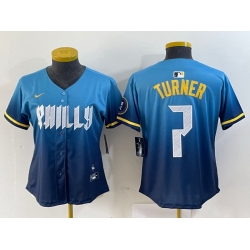 Women Philadelphia Phillies 7 Trea Turner Blue 2024 City Connect Limited Stitched Jersey 1