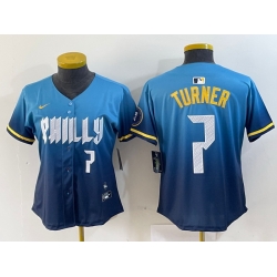 Women Philadelphia Phillies 7 Trea Turner Blue 2024 City Connect Limited Stitched Jersey 2