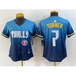 Women Philadelphia Phillies 7 Trea Turner Blue 2024 City Connect Limited Stitched Jersey 5