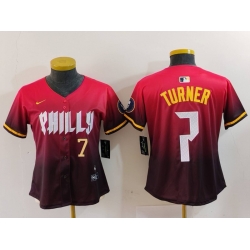 Women Philadelphia Phillies 7 Trea Turner Red 2024 City Connect Limited Stitched Baseball Jersey 5