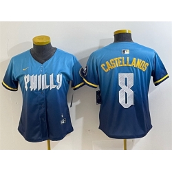 Women Philadelphia Phillies 8 Nick Castellanos Blue 2024 City Connect Limited Stitched Baseball Jersey