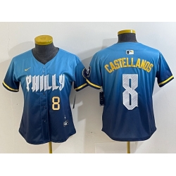 Women Philadelphia Phillies 8 Nick Castellanos Blue 2024 City Connect Limited Stitched Jersey 2
