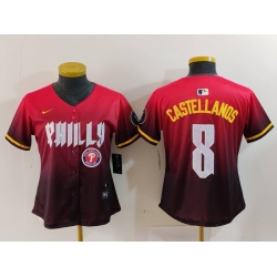 Women Philadelphia Phillies 8 Nick Castellanos Red 2024 City Connect Limited Stitched Baseball Jersey 8