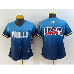 Women  Philadelphia Phillies Team Big Logo Blue 2024 City Connect Limited Stitched Baseball Jersey 1