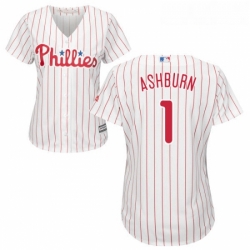 Womens Majestic Philadelphia Phillies 1 Richie Ashburn Replica WhiteRed Strip Home Cool Base MLB Jersey