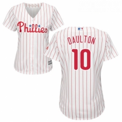 Womens Majestic Philadelphia Phillies 10 Darren Daulton Replica WhiteRed Strip Home Cool Base MLB Jersey