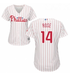 Womens Majestic Philadelphia Phillies 14 Pete Rose Authentic WhiteRed Strip Home Cool Base MLB Jersey