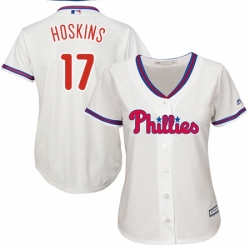 Womens Majestic Philadelphia Phillies 17 Rhys Hoskins Authentic Cream Alternate Cool Base MLB Jersey 