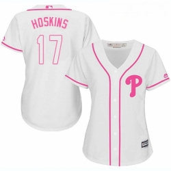 Womens Majestic Philadelphia Phillies 17 Rhys Hoskins Replica White Fashion Cool Base MLB Jersey 