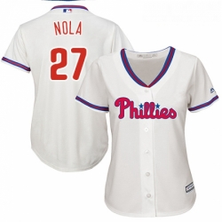 Womens Majestic Philadelphia Phillies 27 Aaron Nola Authentic Cream Alternate Cool Base MLB Jersey