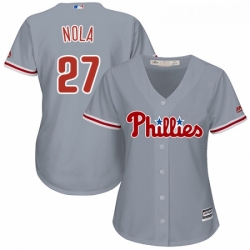 Womens Majestic Philadelphia Phillies 27 Aaron Nola Authentic Grey Road Cool Base MLB Jersey