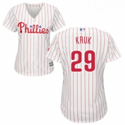 Womens Majestic Philadelphia Phillies 29 John Kruk Authentic WhiteRed Strip Home Cool Base MLB Jersey