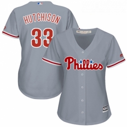 Womens Majestic Philadelphia Phillies 33 Drew Hutchison Replica Grey Road Cool Base MLB Jersey 