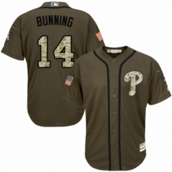 Youth Majestic Philadelphia Phillies 14 Jim Bunning Authentic Green Salute to Service MLB Jersey 