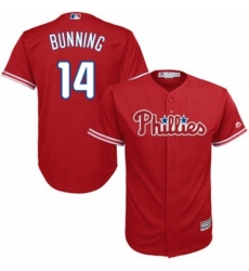 Youth Majestic Philadelphia Phillies 14 Jim Bunning Replica Red Alternate Cool Base MLB Jersey 