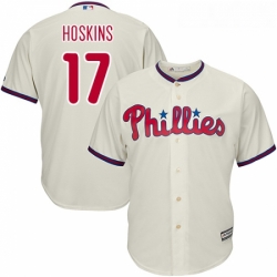 Youth Majestic Philadelphia Phillies 17 Rhys Hoskins Authentic Cream Alternate Cool Base MLB Jersey 