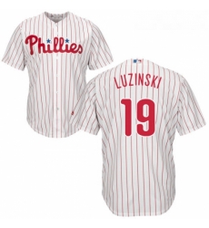 Youth Majestic Philadelphia Phillies 19 Greg Luzinski Authentic WhiteRed Strip Home Cool Base MLB Jersey