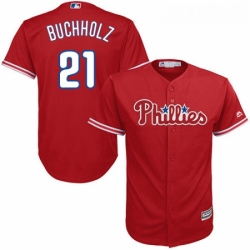 Youth Majestic Philadelphia Phillies 21 Clay Buchholz Replica Red Alternate Cool Base MLB Jersey 